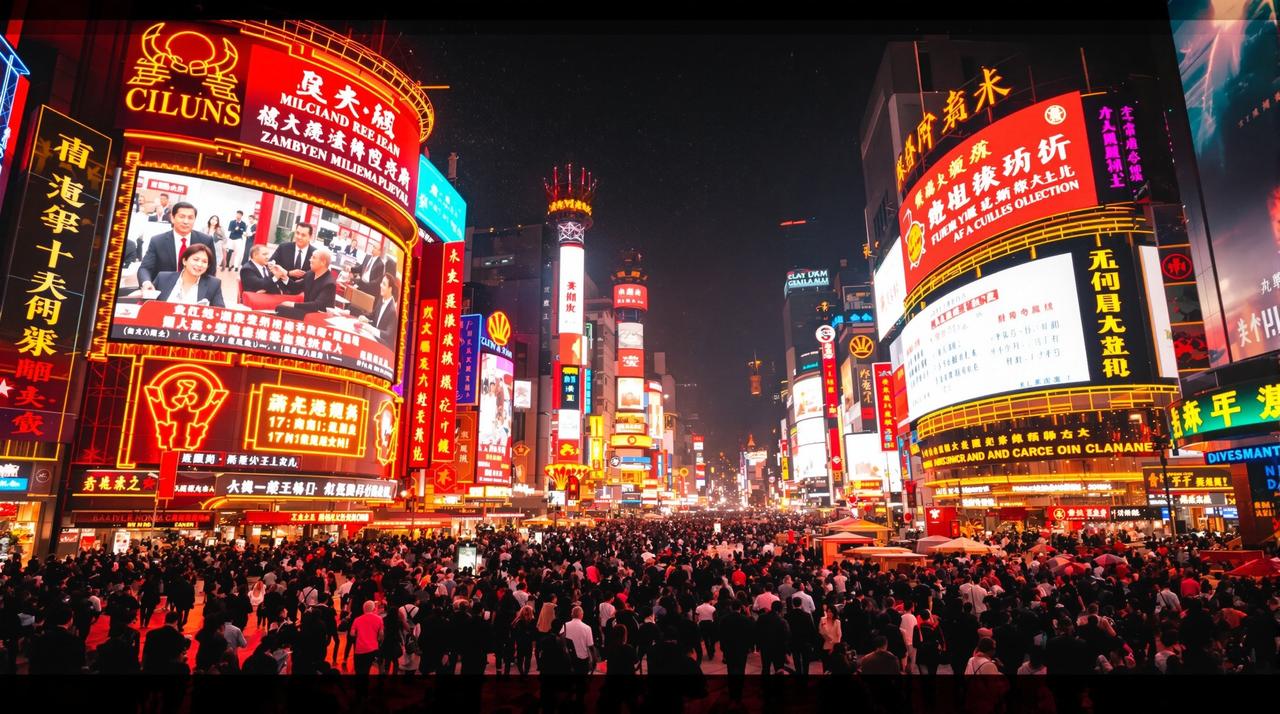 热搜吃瓜 - 人声鼎沸的资讯广场 热搜吃瓜 - 人声鼎沸的资讯广场夜景